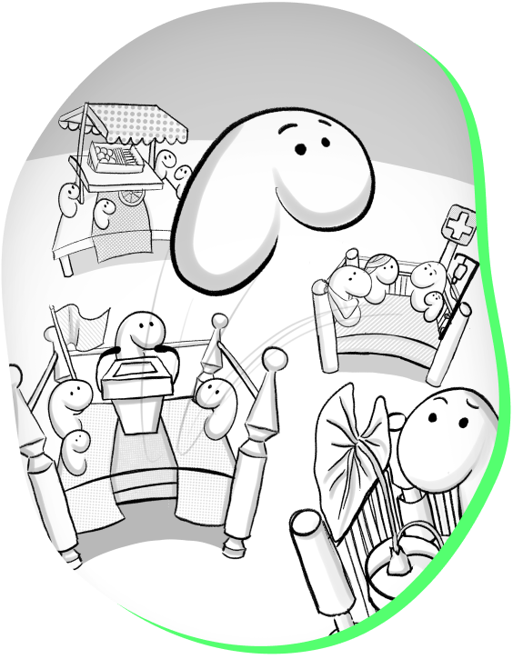 Little person hoping from tapchan to tapchan discovering possibilities